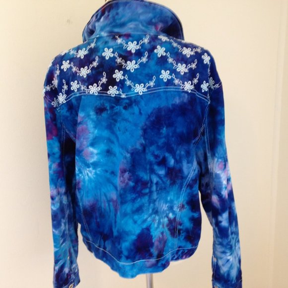 Tie Dye Jean Jacket ice dyed denim blues Handmade - Picture 5 of 16